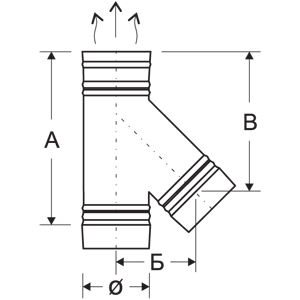 Тройник одностенный 45° для вентиляции AISI 430 0,5 мм